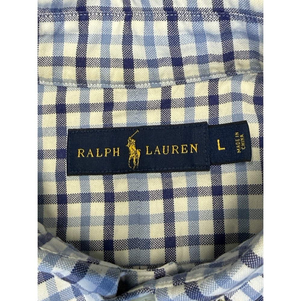 Ralph Lauren Gingham Long Sleeve Shirt Light Blue Plaid Mens Large - Picture 7 of 12
